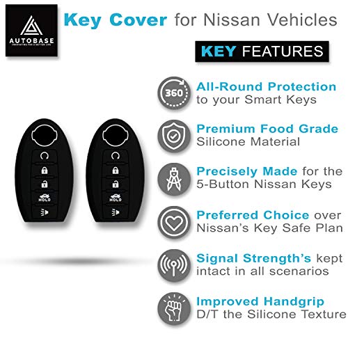 Autobase Premium Custom Made Silicone Smart Key Protection Case Keyless Remote Fob Skin Cover for 2019 2018 2017 Nissan Armada Murano Rogue Maxima Altima Sedan Pathfinder