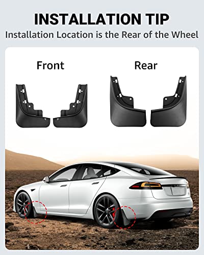 Tesla Model S Y and 3 Heavy-Duty Mud Flaps - Set of 4 in Black