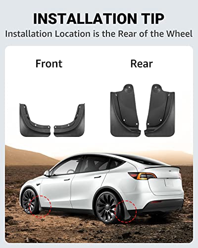 Tesla Model S Y and 3 Heavy-Duty Mud Flaps - Set of 4 in Black