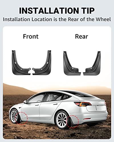 Tesla Model S Y and 3 Heavy-Duty Mud Flaps - Set of 4 in Black