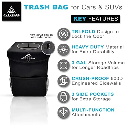 Autobase Waterproof Heavy-Duty Car Trash Can - Black